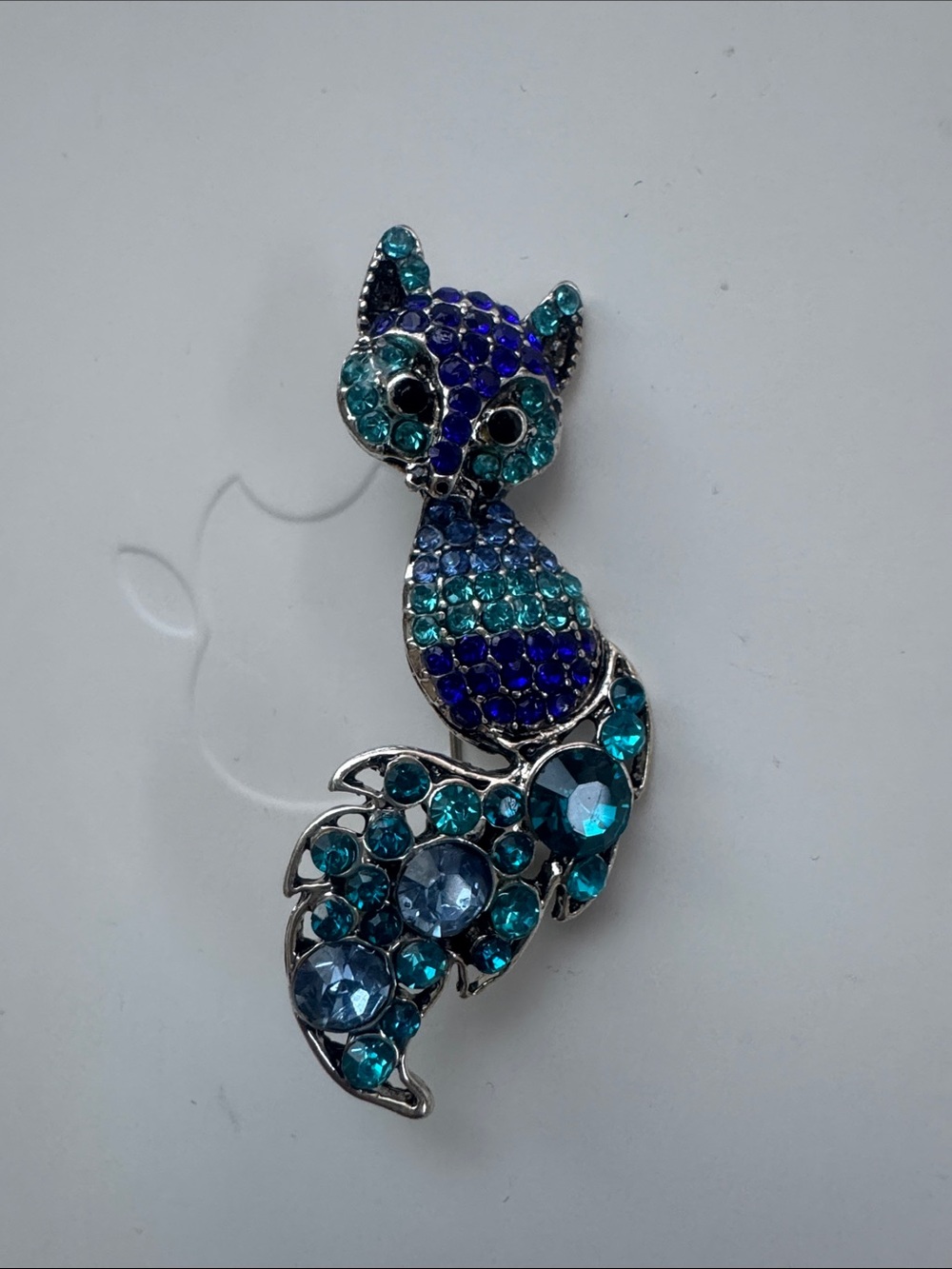 New Teal and Blue Crystal Fox Brooch - Unbranded